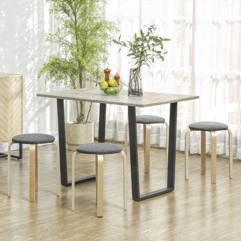 REDOM Lot de 4 Tabouret de bar 40x40x45cm Ronde Empilable Rembourré Tissu aspect lin Bois gris (1/5)