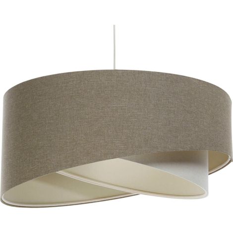 Suspension bohème tissu lin beige hauteur ajustable ambiance douce - Ø 40 cm - H20 cm (1/5)