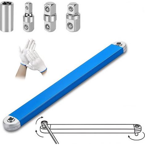 Extensión para llaves fijas，extensión de carraca con adaptadores cuadrados de 1/2"，llave de carraca para espacios reducidos + 1 par de guantes (1/5)