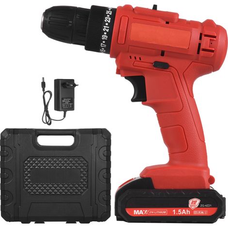 Perceuse-visseuse électrique sans fil portable 21 V, mandrin 3/8 pouce, batterie 1,5 Ah, chargeur rapide, lampe de travail LED, 2 vitesses variables, réglage du couple 25+1 (30 N.m). (1/5)