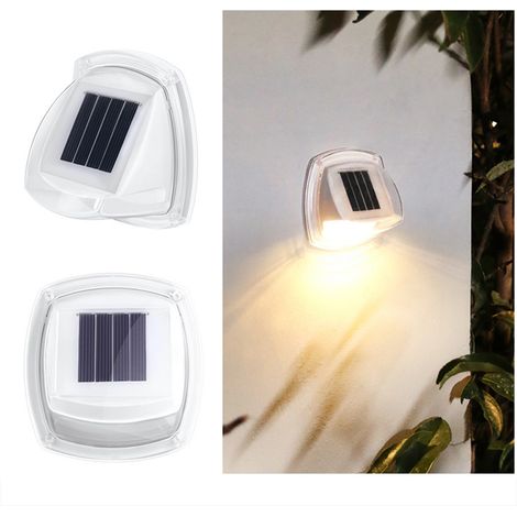 Juego de 2 luces solares exteriores impermeables con 8 LED, apliques solares para terraza, escaleras, valla, patio, jardín, entrada de vehículos y porche. (1/5)