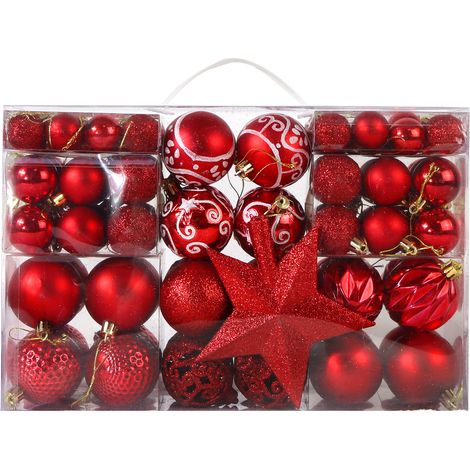 Boules de Noël,100Pcs Boules pour Sapin de Noël Rouge Kit Décorations pour Sapin Noël en Plastique Décorations pour la Maison Décorations de Vacances--3cm/4cm/6cm (1/4)