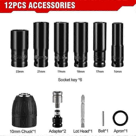Onevan Coffret de 12 douilles à cliquet 1/2" avec adaptateur, convertisseur et réducteur pour clé à chocs électrique et douille hexagonale standard (1/4)