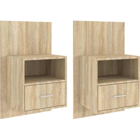 Lot de 2 Tables de Chevet Murales Suspendues avec Tiroir Bois d'Ingénierie Chêne Sonoma (1/5)