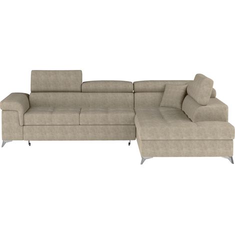 Canapé d'angle convertible PALAZZO 4 places beige – angle droit avec coffre (1/5)