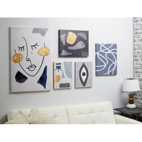 Abstrakt, blau, bedruckte Leinwand, 50 % Öl, 60 x 90 cm, 5er-Set, 60 x 2 x 90 cm (1/3)