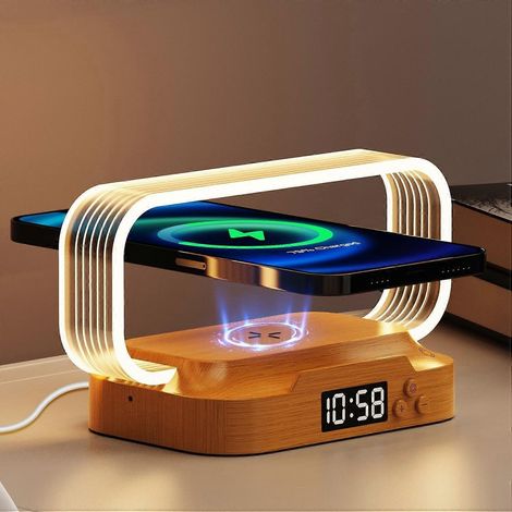 Lampe de table compacte avec chargeur sans fil rapide 15 W, 3 températures de couleur, veilleuse avec horloge, pour (1/3)