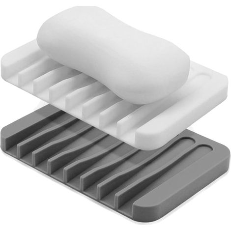 Boîtes à savon en silicone - polyvalentes et pratiques - lot de 2 - grises et blanches - non toxiques (1/5)