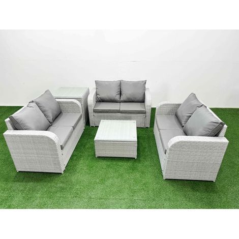 Fimous 6 Seater PE Wicker Rattan Furniture Sofa Sets with Square Coffee Table 2 Seater Love Sofa Side Table Light Grey (1/4)