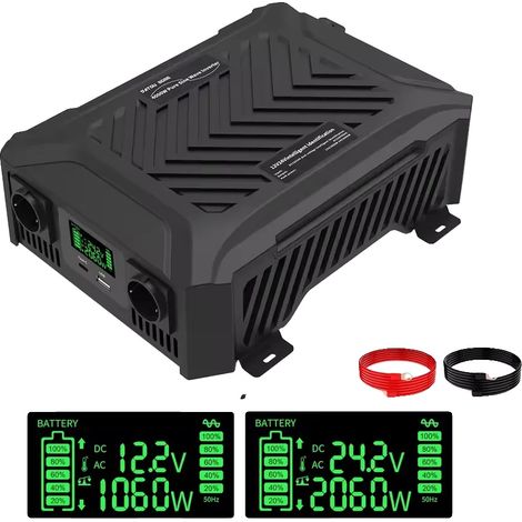 Inversor portátil de doble voltaje, salida de onda sinusoidal pura, 12V 1200W - 24V 2300W (1/2)