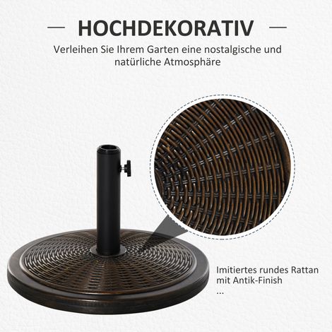 Socle en béton pour parasol 14 kg, piètement rond imitation rotin, compatible mâts diamètre 35/38/48 mm (1/4)