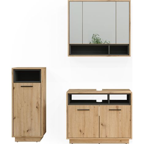 Conjunto de muebles de baño Beatrice, Roble artesanal, 3 piezas, Vicco