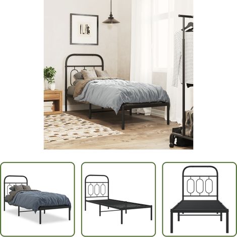 vidaXL Lit métallique - Cadre de lit métal sans matelas avec tête de lit noir 75x190 cm (1/5)