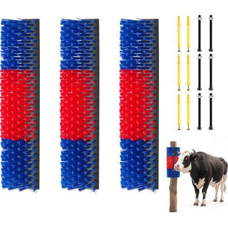 Mophorn Spazzola per Bestiame 3 Pezzi, Rullo con 12 Viti, 430 x 190 mm, Blu e Rosso, per Massaggio, Toelettatura e Sollievo dal Prurito di Asini, Cavalli, Bovini, Vitelli, Ovini e Suini (1/5)