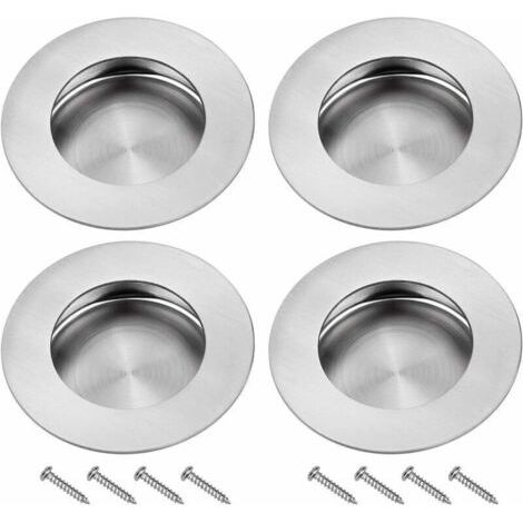 Poignee Porte Coulissante Encastrées en Acier 304 Inoxydable Poignées Rondes à Rainures Invisibles pour Porte Coulissante Armoire Extrait Tiroir 4PCS avec (1/5)