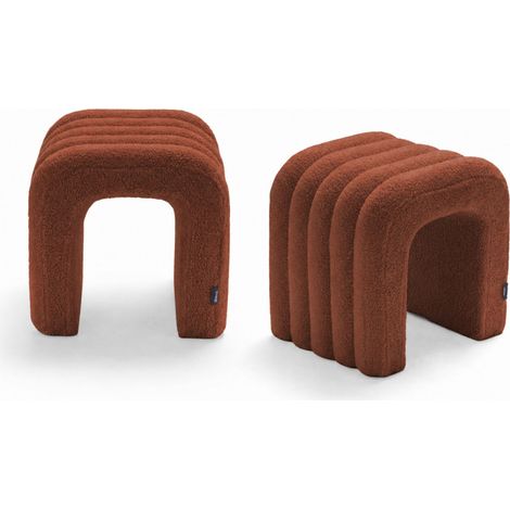 Lot de 2 tabourets rembourrés en tissu bouclette - Rouille - Mui