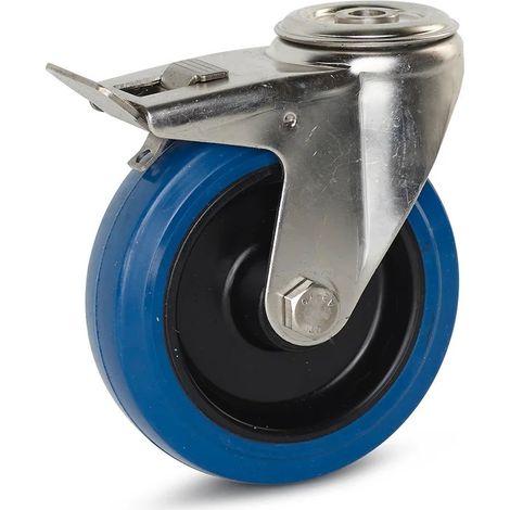 Roulette pivotante freinée - MESO - Caoutchouc élastique inox - Trou central - 125mm - 120kg (1/2)