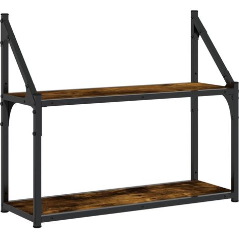 Étagère murale 2 niveaux chêne fumé 60x21x51 (1/5)