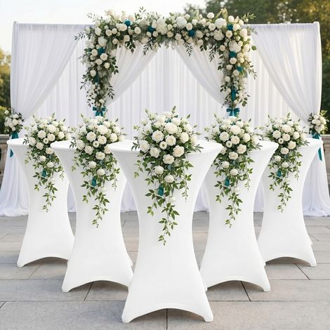 TolleTour Copritavolo rotondo per tavolino alto Ø80×110 cm – Tovaglia estensibile per matrimoni e banchetti Bianco 2x