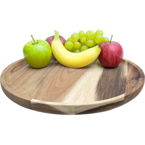 Akazien Servierplatte lebensmittelecht - Ø 29 cm - Holz Servierteller rund natur - Obstteller Kuchenplatte Holzteller Deko Teller