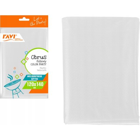 Tovaglia riutilizzabile in lamina, colore bianco, leggera, sottile, ideale per feste, 120 x 140 cm. (1/3)