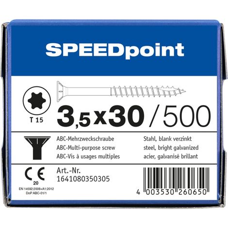 ABC 3,5x30 Speedpoint Universalschraube TX Verzinkt Teilgewinde Senkkopf (1/4)