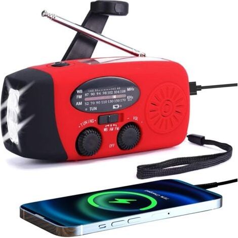 Notfall-Solarenergie-Radio, Wetterradio für den Hausnotfall und Camping mit AM/FM, Dynamo-Taschenlampenradio, SOS-Alarm Tragbares und wiederaufladbares Radioline (1/5)
