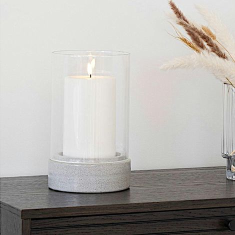 Photophore verre et ciment - forme cylindrique, design minimaliste gris (1/2)