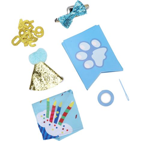 Kit de fête d'anniversaire pour chien : écharpe, chapeau d'anniversaire, banderoles « Joyeux anniversaire », ballon en forme de patte de chien (1/5)