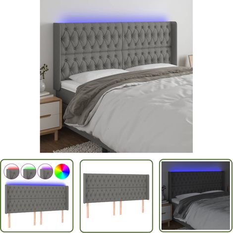 The Living Store Tête de lit à LED Gris foncé 203x16x118/128 cm Tissu - Tête De Lit Led - Têtière De Lit - Éclairage Led - Chambre À Coucher - Décoration Murale (1/5)