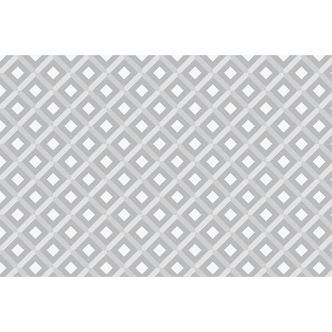 Papier peint panoramique géométrique blanc & gris | Tapisserie panoramique graphque salon | Papier peint panoramique cuisine imitation carreaux - 267 x 400 cm (4 pièces) (1/3)