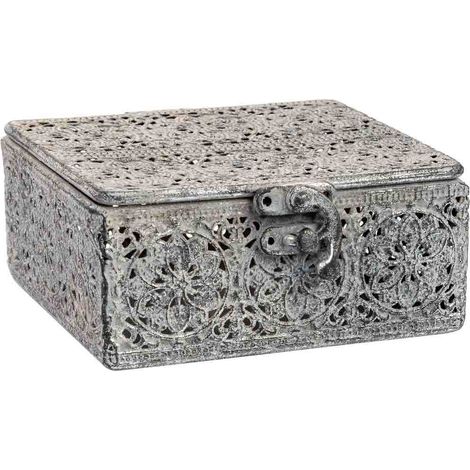 Caja de metal negra 12.5x12.5x6h cm