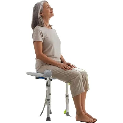 Asiento de ducha regulable en altura, capacidad de carga máxima 158,8 kg, color azul. (1/2)