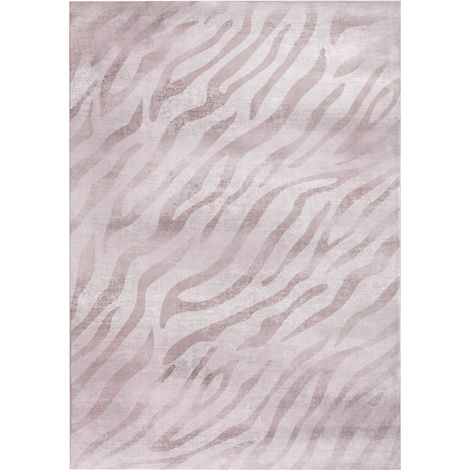 Alfombra moderna 160 x 230 cm de tela motivo cebra sala de estar dormitorio apto para calefacción por suelo radiante base antideslizante beige Egil