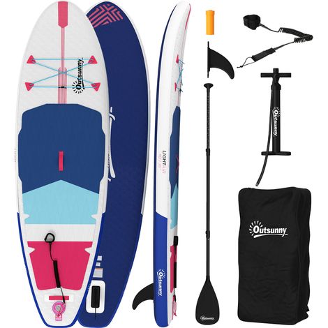 SUP gonflable avec siège, pagaie et accessoires, en plastique et EVA, 305 x 89 x 15 cm, bleu, rouge, rose