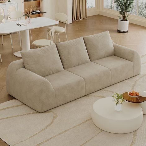 Canapé droit 3 places 257 cm - canapé compressé sans montage - mousse haute élasticité - tissu chenille - idéal salon, chambre et appartement - Khaki