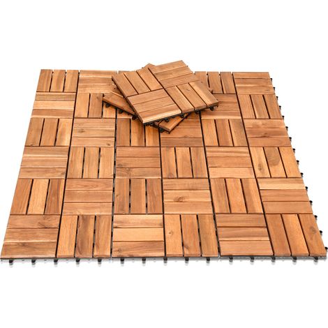 SWANEW Piastrelle in legno di acacia a incastro. 30 x 30 cm. 4 m². per terrazze. giardini e balconi (44 pezzi) (1/5)