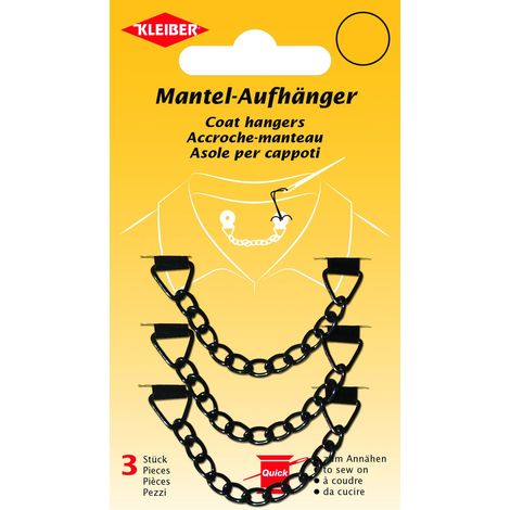 Kleiber Pendenti Cappotto Set di Tre grucce Appendiabiti in Metallo da Cucire, Colore: Nero, 10x1x0.5 cm, 3 unità (1/2)