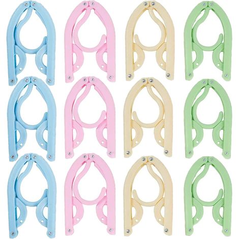 Lot de 12 cintres pliables avec surface antidérapante en quatre couleurs, pliables et peu encombrants, cintres de voyage portables pour la maison, l'hôtel, les voyages, le camping (4 couleurs) (1/5)