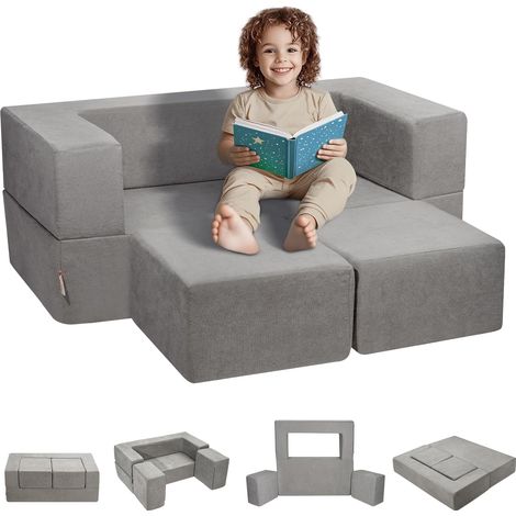 VEVOR Divano Modulare per Bambini 4 Pezzi, Divano Componibile per Bambini con Fodera Rimovibile, Sedia Schiuma Fai da Te, Mobili Creativi per Sala Giochi per Bambini Piccoli che Leggono, Grigio Scuro (1/5)