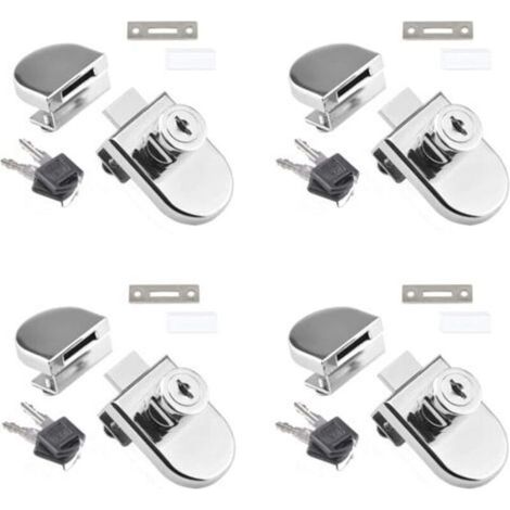 Set mit 4 Schlössern für Glasschränke mit einer Dicke von 5 bis 8 mm, ohne Bohren, mit 2 Schlüsseln. (1/5)