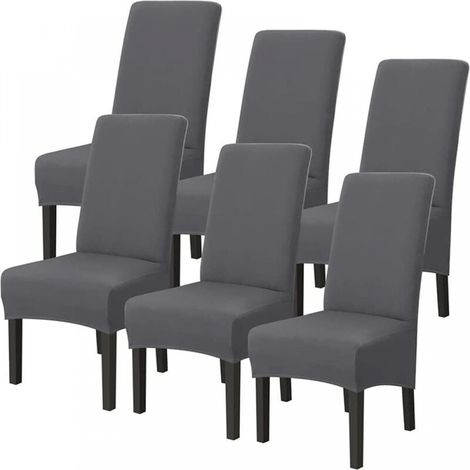 6pcs(Grey) Solid Color All-Inclusive Stretch Chair Cover, Universal Stretch Chair Cover, Set of - Modern (1/4)