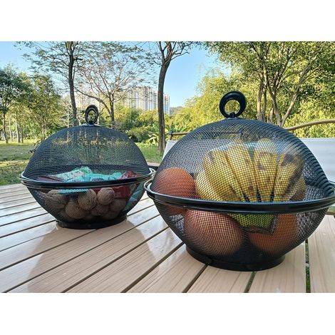 Cesto di frutta - Cesto di frutta con coperchio - Ciotole per servire frutta, dolci, snack, Nero (2 cestini di frutta + 2 coperchi 2 set in totale) (1/4)