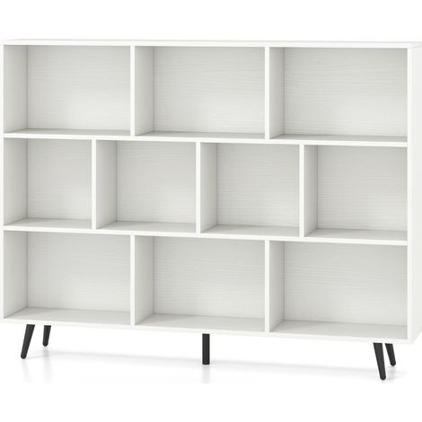 Libreria a 3 ripiani, gambe in legno, 140 cm, antiribaltamento