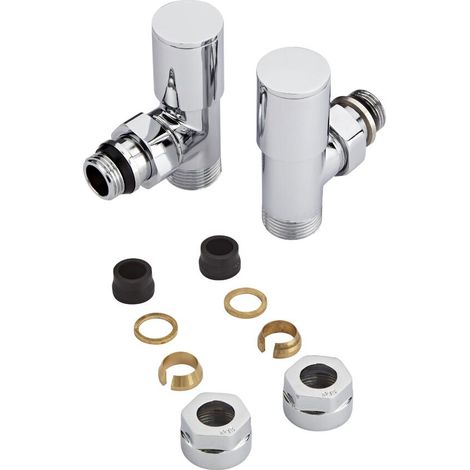 Milano Chrome Angled Heated Towel Rail Radiator Valves with 15mm Copper Adapters – Pair (1/2)