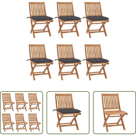 Klappbare Gartenstühle - Klappbare Gartenstühle mit Kissen 6 Stk. Massivholz Teak (1/5)