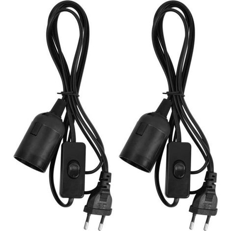 Support lampe E27 noir - lot 2, avec interrupteur câble 1,8m - Pour lampadaire lustre Cuneary (1/5)