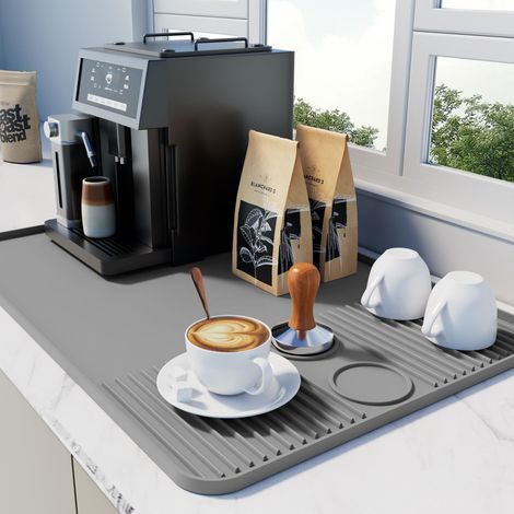 Tapis en Silicone pour Café avec Bordures Surélevées, Tapis de Bar à Café pour Plans de Travail, Accessoires de Bar Résistants à la Chaleur pour Machine à Café et Expresso (1/5)