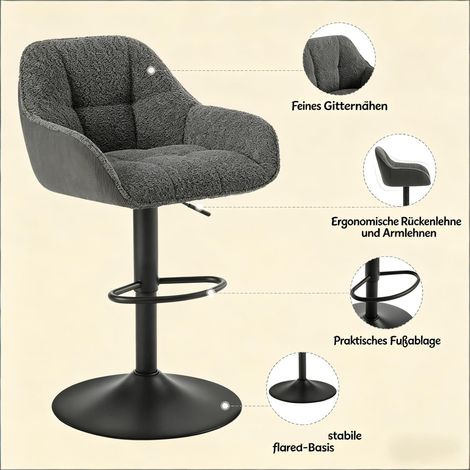 Lot de 2 chaises de bar moelleuses, tabourets de cuisine confortables, sièges de table et fauteuils de bureau (1/4)