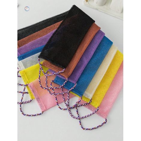 Ensemble de gants de bain exfoliants pour le dos en maille africaine (longue) : double face, exfoliation douce et rugueuse, design avec sangle en maille premium, éponge à loofah, 2 pièces (bleu et vio (1/4)